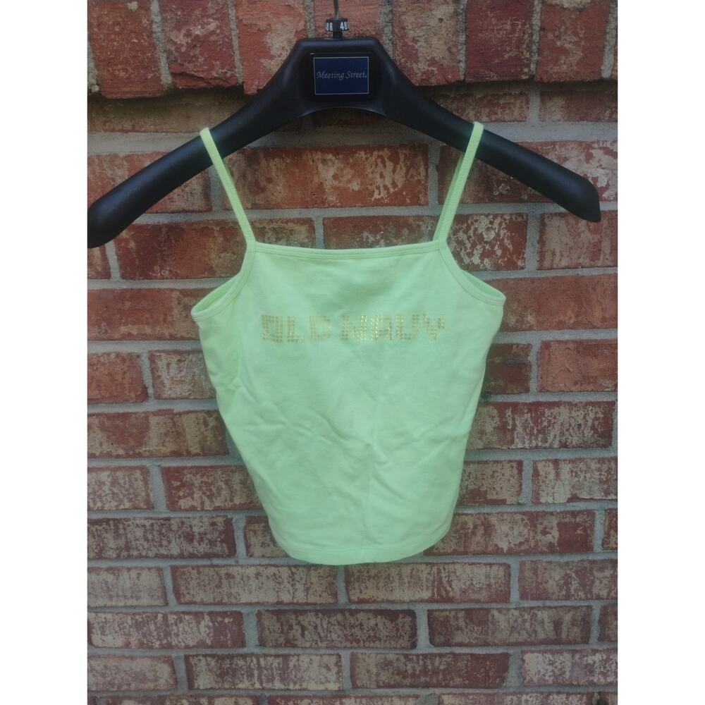 Vintage Old Navy Women's Small Lime Green Babydoll Cami Tank Top Cropped Graphic